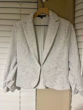 Amanda & Chelsea White Textured Tweed Open-Front Blazer
